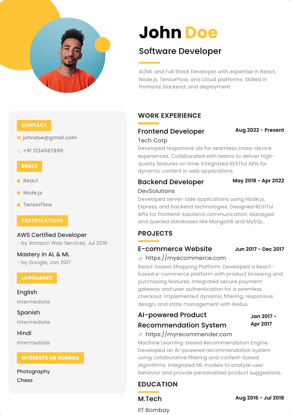 Sidebar resume template