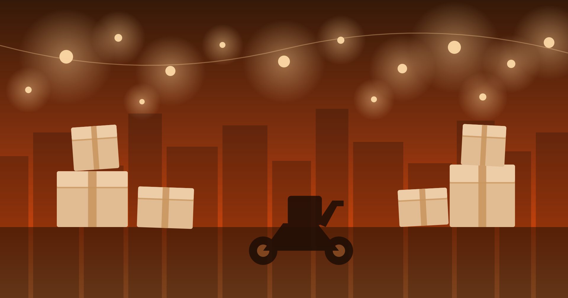 Illustration of festive season delivery and warehouse work in India at night